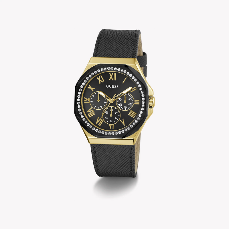 Guess Women's Gold Watch, Black Leather Band | Gw0753l4 by i-watch