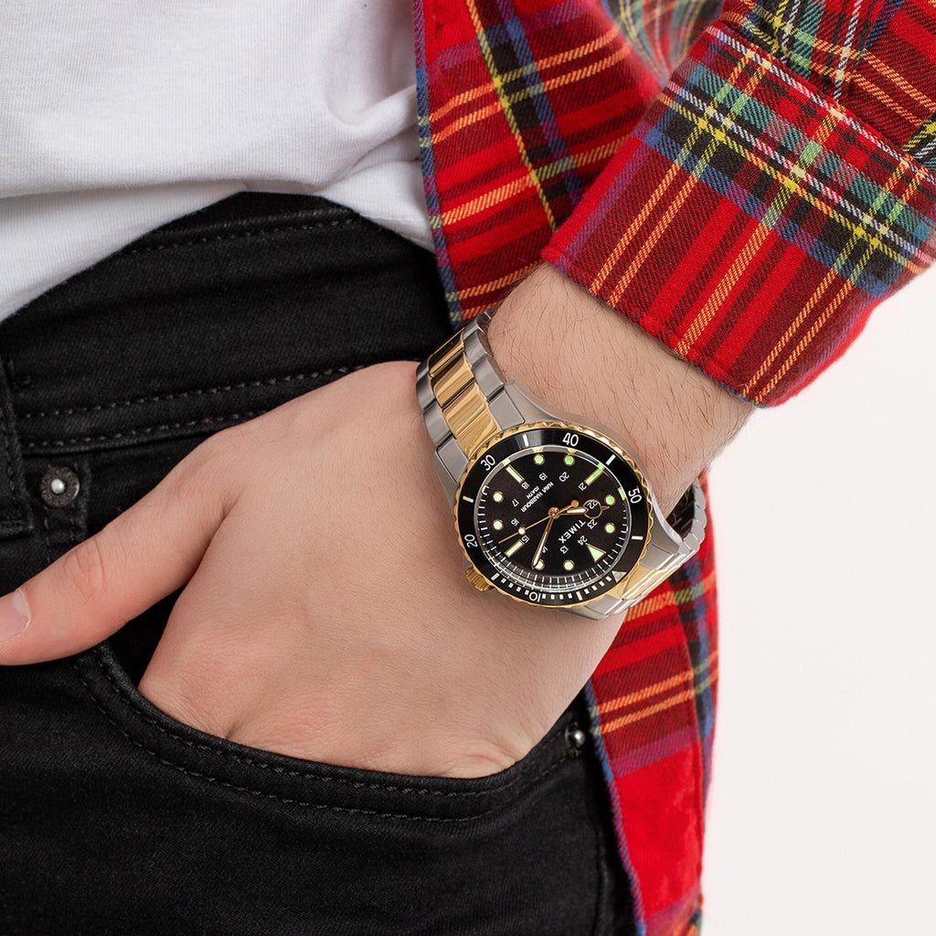 TIMEX TW2U55500 NAVIGATEUR MILITAIRE - MONTRE ÉLÉGANTE EN ACIER INOXYDABLE À CADRAN NOIR POUR HOMMES