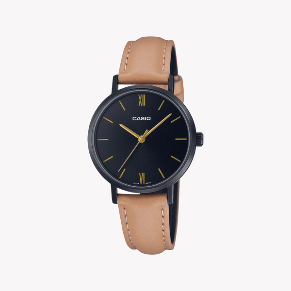 Casio Women's Black Leather Watch, Stainless Steel Case | Ltp-Vt02bl-1audf by i-watch