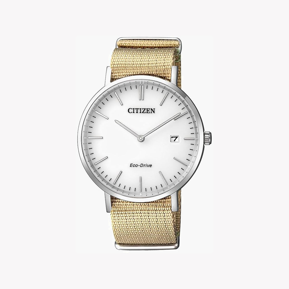 CITIZEN AU1080-20A DYNAMIC STYLE - ECO-DRIVE MEN'S WATCH with Silver Case & Beige Nylon Band