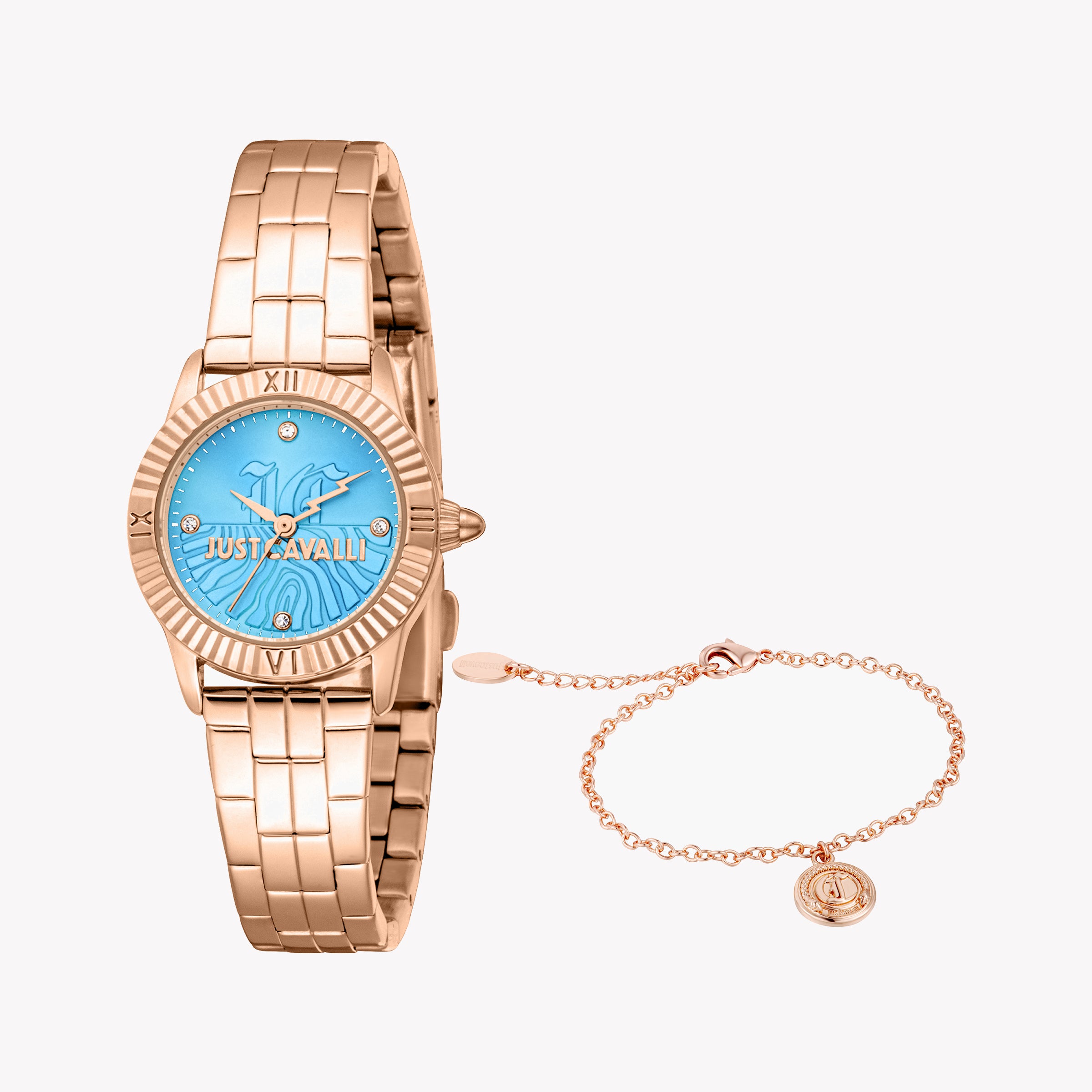 JUST CAVALLI JC1L328M0065 ROSE GOLD GLAM - STYLISH WOMEN'S WATCH WITH BLUE DIAL