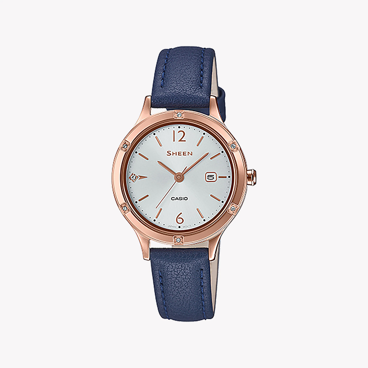 Casio She-4533pgl-7budf Elegant Spirit - Chic Rose Gold Timepiece With Blue Leather Band by i-watch