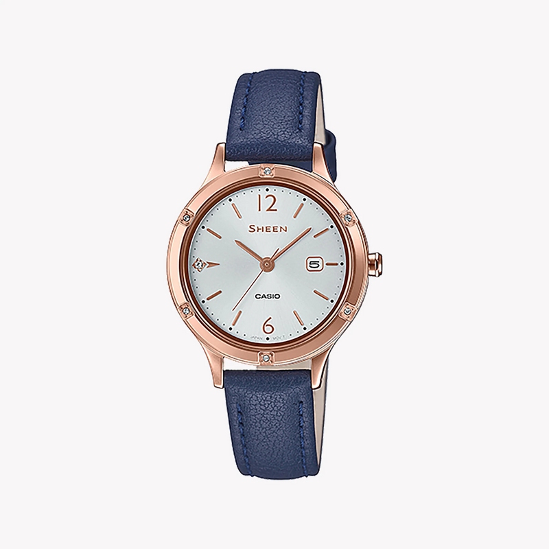 Casio She-4533pgl-7budf Elegant Spirit - Chic Rose Gold Timepiece With Blue Leather Band by i-watch