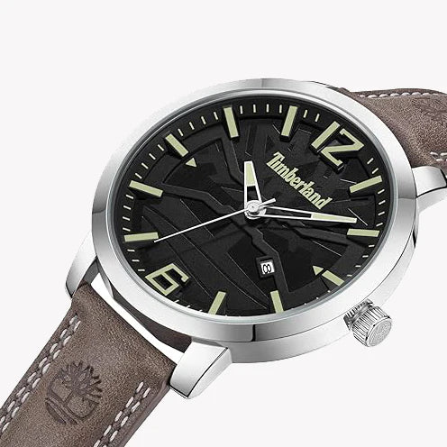 Timberland Men's Silver Stainless Steel, Brown Leather | Tdwgb2132401 by i-watch