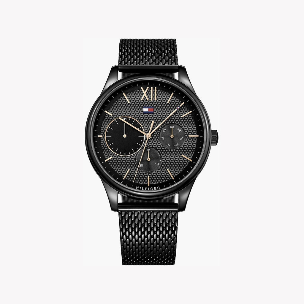TOMMY HILFIGER 1669936 STRIKING BLACK STAINLESS STEEL MEN'S WATCH - MODERN ELEGANCE & FUNCTIONALITY