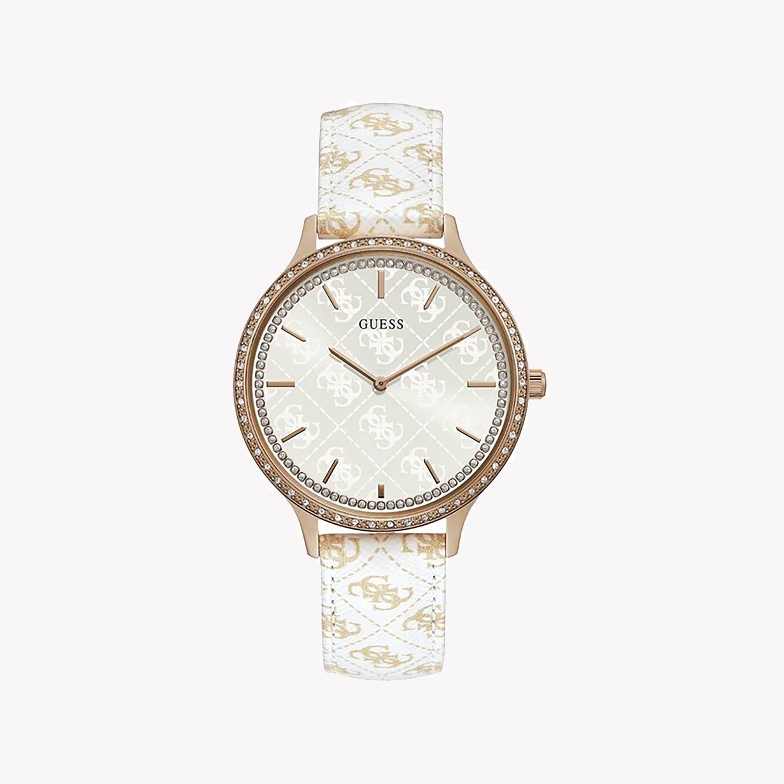 Guess Women's Gold Watch, White Leather Band | W1229l3 by i-watch