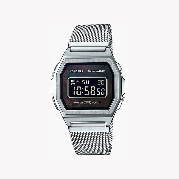 Casio Men's Silver Stainless Steel, Black Dial | A1000m-1bef by i-watch