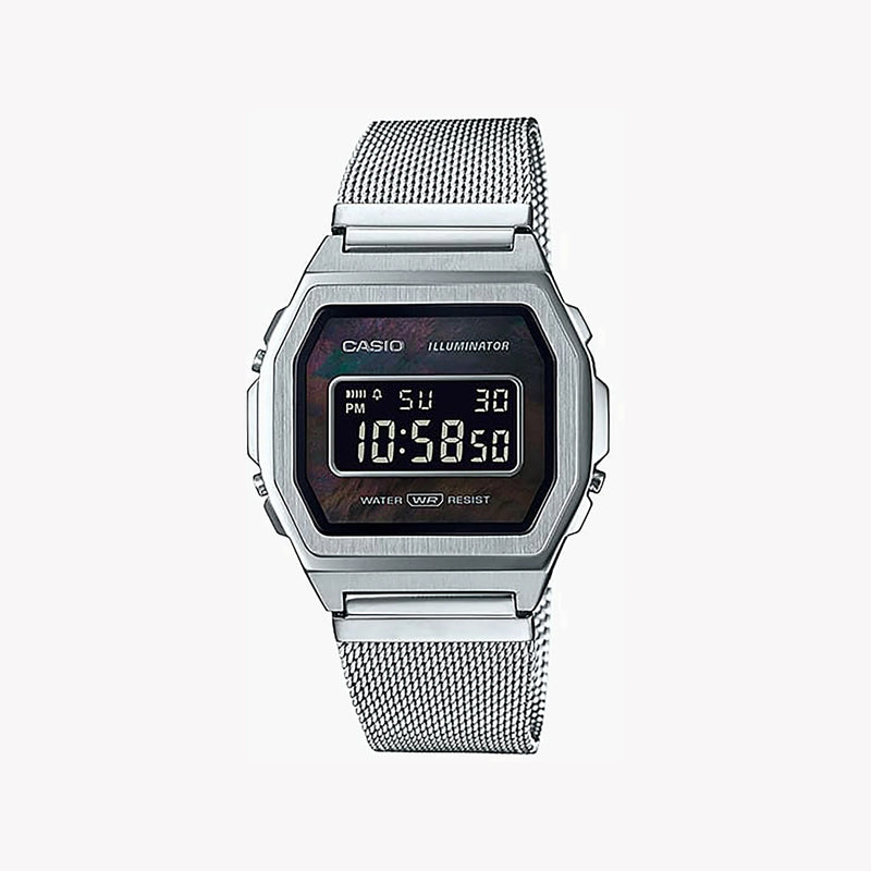 Casio Men's Silver Stainless Steel, Black Dial | A1000m-1bef by i-watch