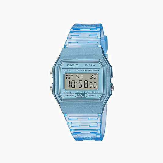 Montre unisexe bleue numérique Casio F-91WS-2