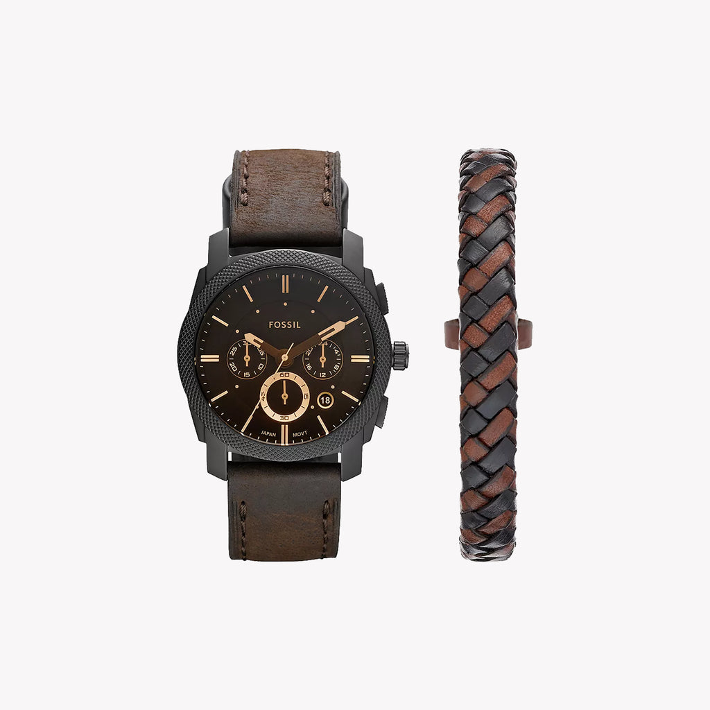FOSSIL FS5251SET - TIMELESS ELEGANCE IN STAINLESS STEEL & DARK BROWN LEATHER