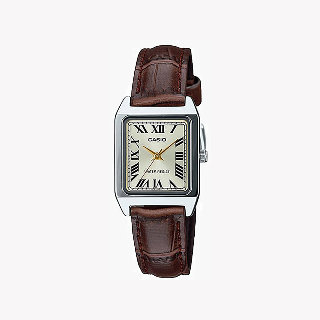CASIO Women's Watch with Silver Chrome Plated Case and Brown Leather Band-i-Watch-4