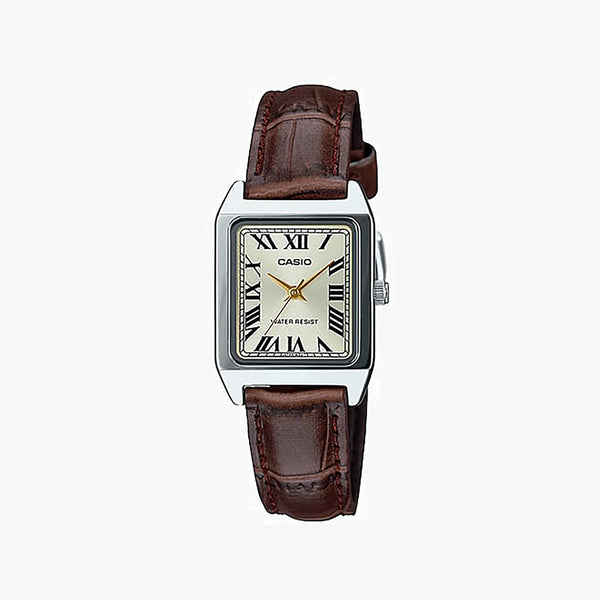 CASIO Women's Watch with Silver Chrome Plated Case and Brown Leather Band-i-Watch-4