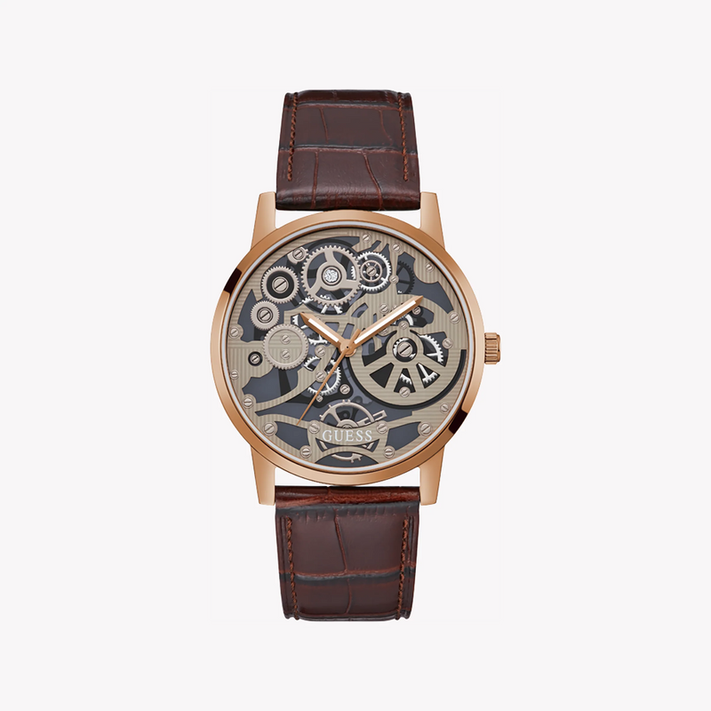 Guess Men's Rose Gold Leather Watch, Clear Dial | Gw0570g2 by i-watch