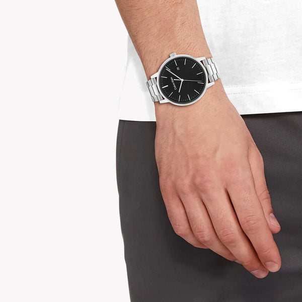 Ck Calvin Klein Men's Silver Watch, Black Dial | K2g271d6 by i-watch