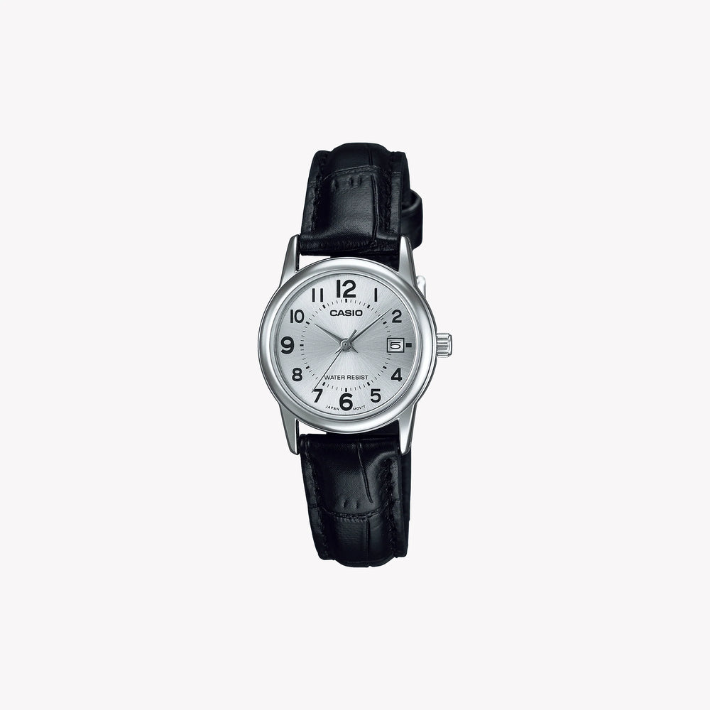 Timeless Elegance Women's Silver Leather Watch, Black Dial | Ltp-V002l-7budf by i-watch