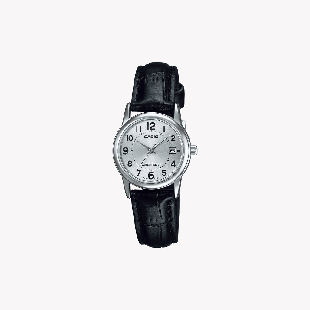Timeless Elegance LTP-V002L-7BUDF - Sophisticated Women's Watch with Polished Silver Case & Luxurious Leather Strap