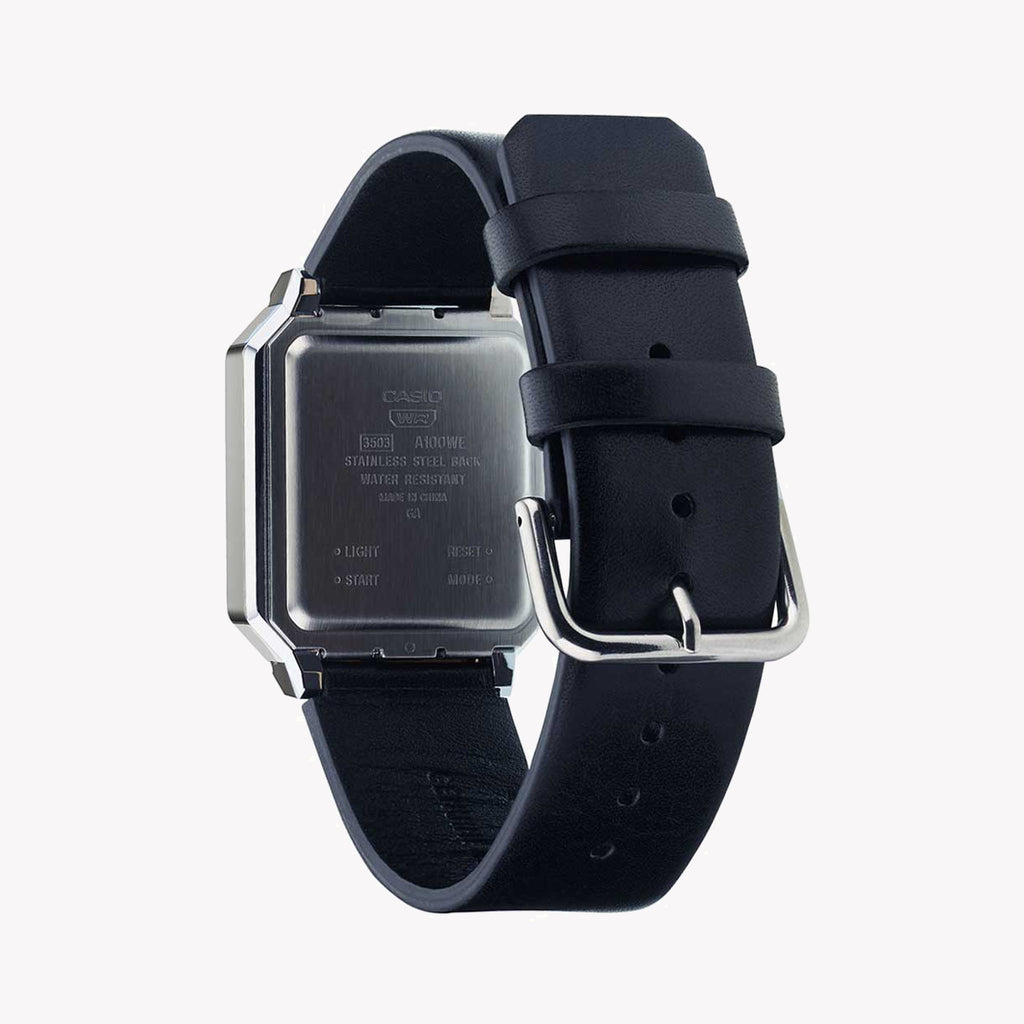 CASIO A100WEL-1ADF ADVENTURE TIMEPIECE - ELEGANTALLY RUGGED UNISEX WATCH WITH STUNNING SILVER FINISH AND BLACK LEATHER BAND-i-Watch-2