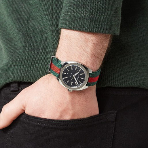 Gucci Men's Silver Watch, Black Dial | Ya142305 by i-watch