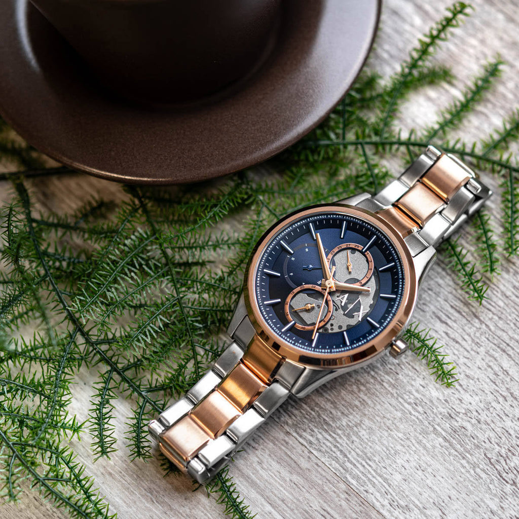ARMANI EXCHANGE AX1874 - BOLD ELEGANCE MEN'S WATCH WITH SILVER-ROSE GOLD BAND & BLUE DIAL-i-Watch-5
