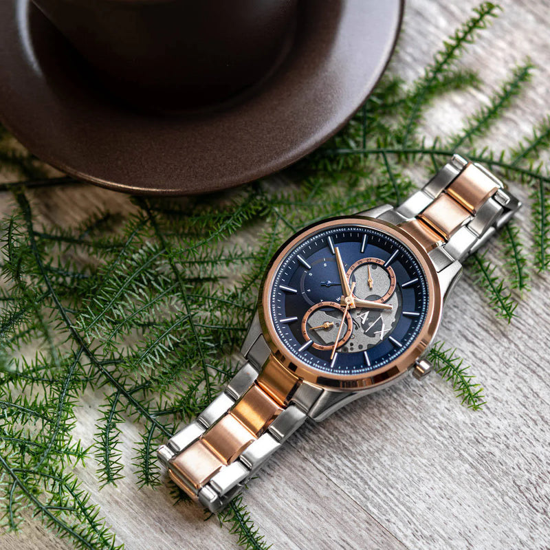 ARMANI EXCHANGE AX1874 - BOLD ELEGANCE MEN'S WATCH WITH SILVER-ROSE GOLD BAND & BLUE DIAL-i-Watch-5