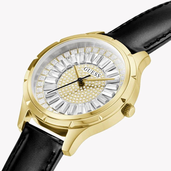 Guess Women's Gold Stainless Steel, Black Leather | Gw0299l2 by i-watch