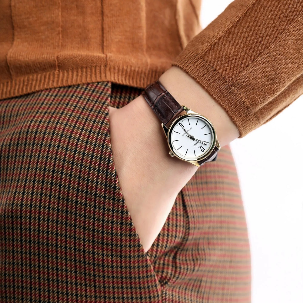 Casio Women's Gold Stainless Steel, Brown Leather | Ltp-V005gl-7b by i-watch