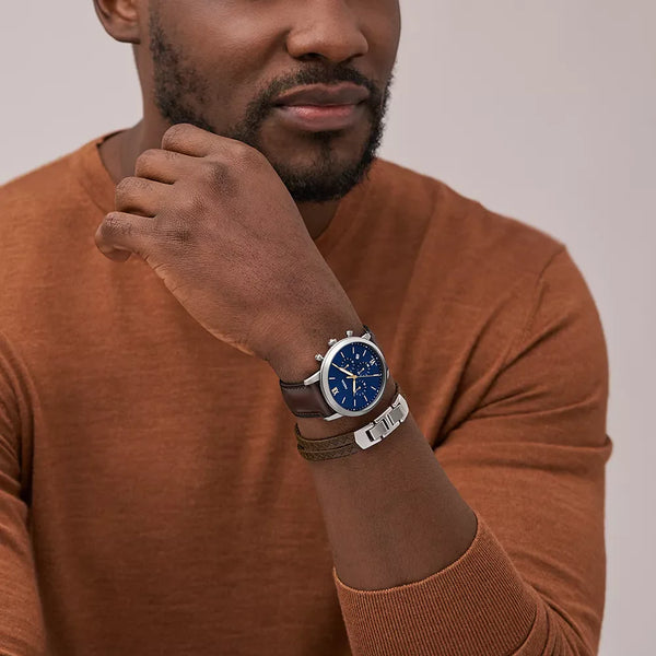 Fossil Men's Silver/Brown Watch, Blue Dial | Fs6018set by i-watch