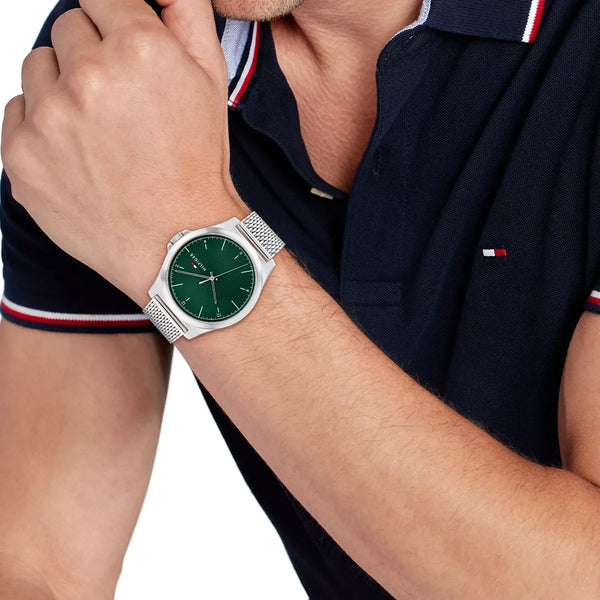 Tommy Hilfiger Men's Silver Watch, Green Dial | 1685492 by i-watch