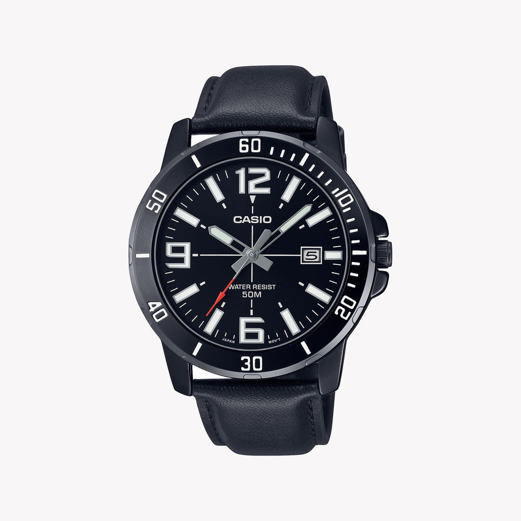 CASIO MTP-VD01BL-1BVUDF - BOLD ELEGANCE MEN'S WATCH WITH BLACK LEATHER STRAP & MODERN AESTHETIC