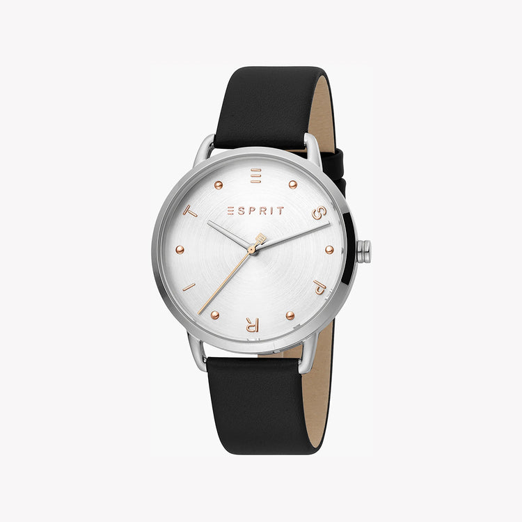 ESPRIT Women's Watch with Silver Stainless Steel Case and Black Leather Band