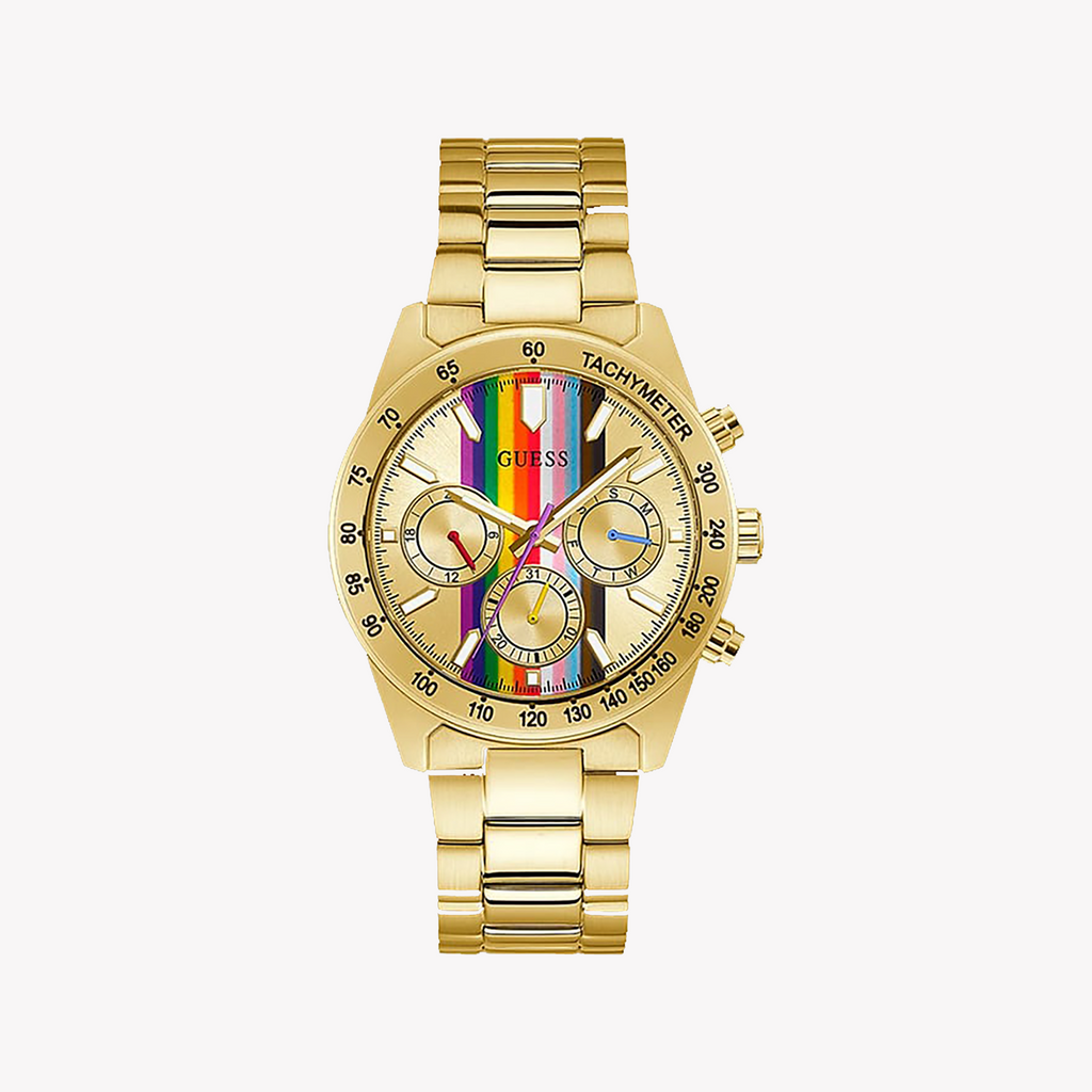GUESS GW0434G1 BOLD AURUM - VIBRANT MULTICOLOR DIAL MEN'S TIMEPIECE WITH GOLD STAINLESS STEEL BAND