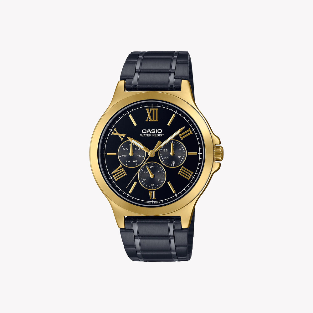 Casio Men's Black Stainless Steel Watch, Gold Accents | Mtp-V300gb-1a by i-watch