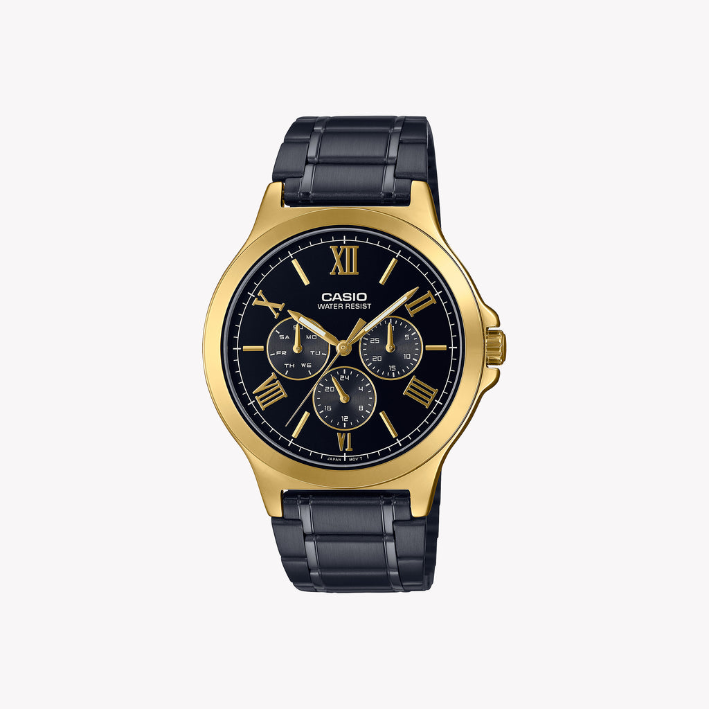 CASIO MTP-V300GB-1A BOLD ELEGANCE - STYLISH & FUNCTIONAL MEN'S WATCH with Black Dial & Stainless Steel Band