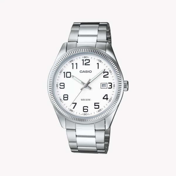 Casio Men's Silver Stainless Steel Watch, White Dial | Mtp-1302pd-7bvdf by i-watch