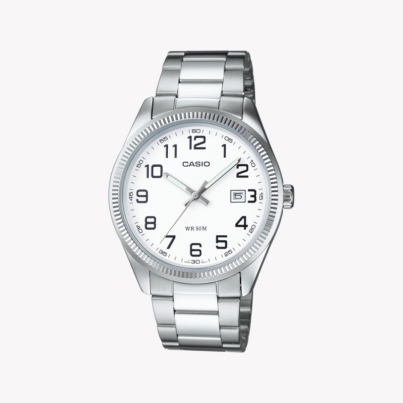Casio Men's Silver Stainless Steel Watch, White Dial | Mtp-1302pd-7bvdf by i-watch