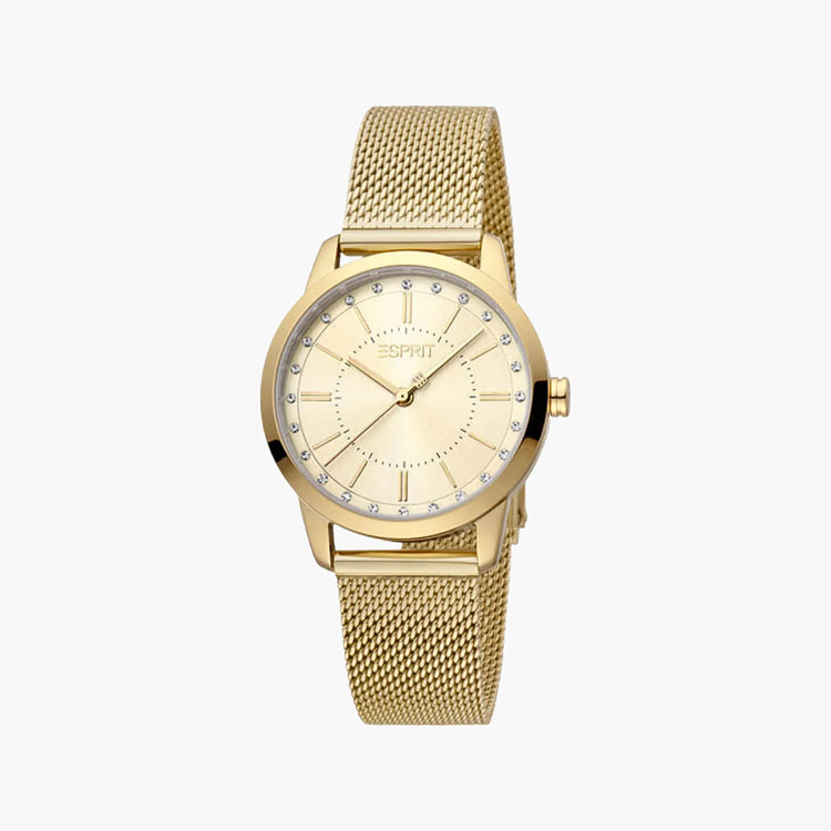 Esprit Women's Gold Stainless Steel Watch, Champagne Dial | ES1L086M0045