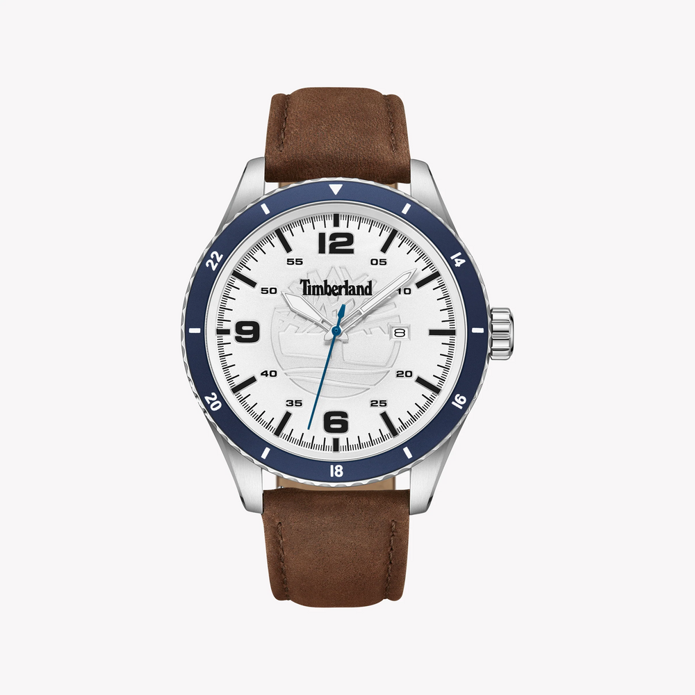 Timberland Men's Silver & Brown Leather Watch, White Dial | Tdwgb0010501 by i-watch