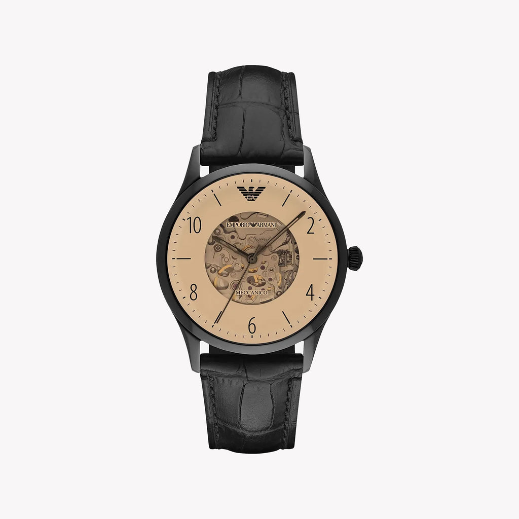 EMPORIO ARMANI AR1923 - ELEGANT MODERNITY IN BLACK & BROWN MENS WATCH with Leather Band & Quartz Precision