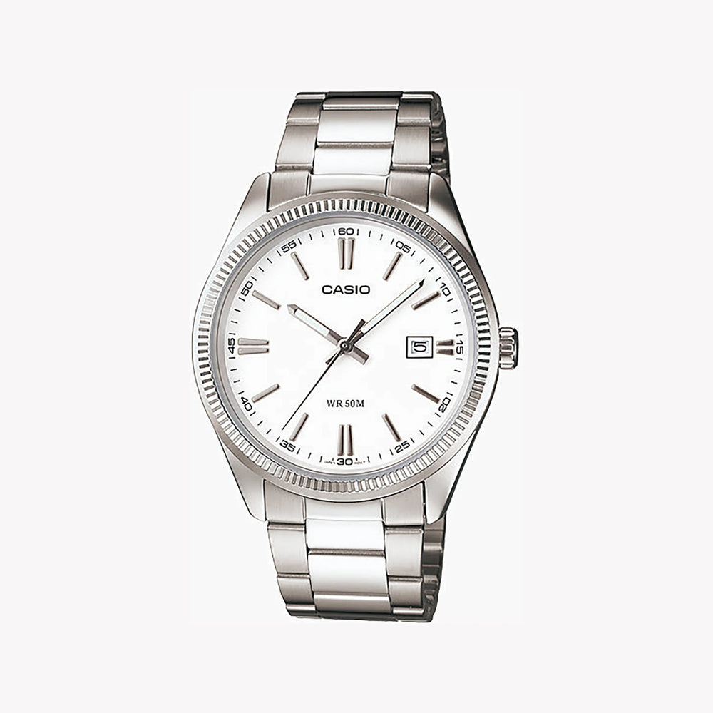 Casio Mtp-1302d-7a1vdf - Elegant Sporty Stainless Steel Men's Watch With White Dial & Date Function by i-watch