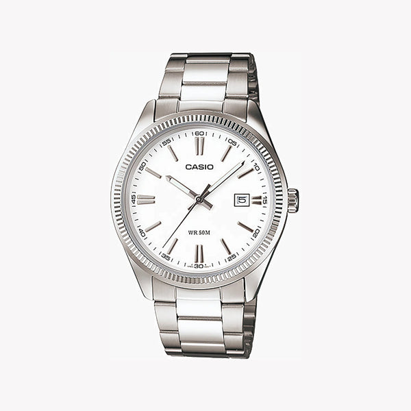 Casio Mtp-1302d-7a1vdf - Elegant Sporty Stainless Steel Men's Watch With White Dial & Date Function by i-watch