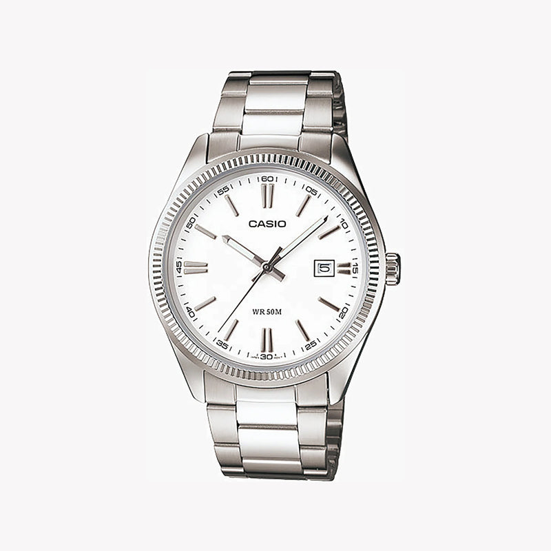 Casio Mtp-1302d-7a1vdf - Elegant Sporty Stainless Steel Men's Watch With White Dial & Date Function by i-watch