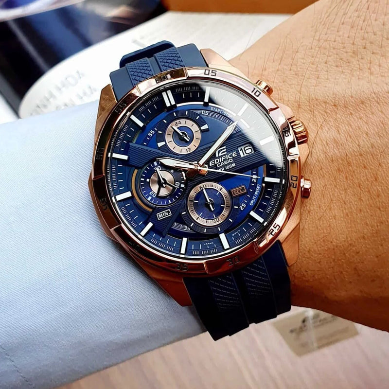 Casio Edifice Efr-556pc-2avudf - Sporty Elegance With A Bold Blue Dial & Rose Gold Case by i-watch