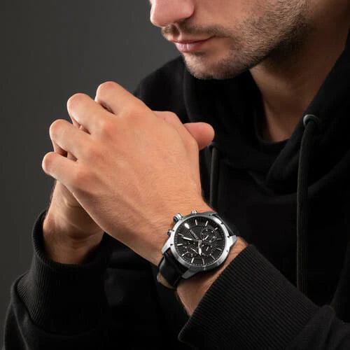 Police Men's Silver Stainless Steel, Black Leather | Pewjf2227101 by i-watch