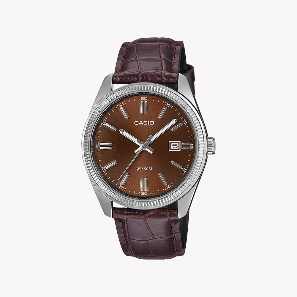 Casio Men's Stainless Steel Watch, Brown Leather Strap | Mtp-1302pl-5avef by i-watch