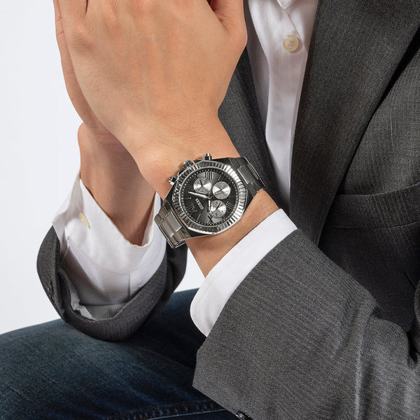 Guess Men's Silver Stainless Steel, Black Dial | Gw0703g1 by i-watch