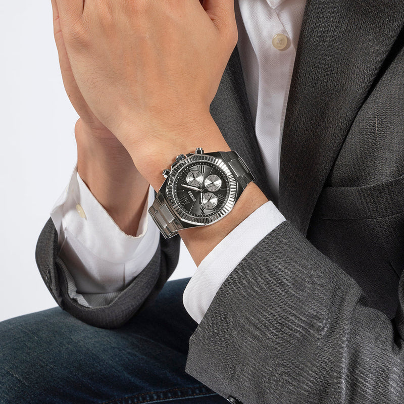 Guess Men's Silver Stainless Steel, Black Dial | Gw0703g1 by i-watch