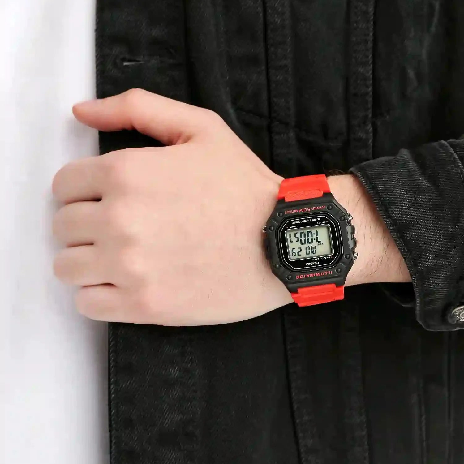 Casio Men's Black Resin Watch, Red Band W-218h-4bv – i-Watch