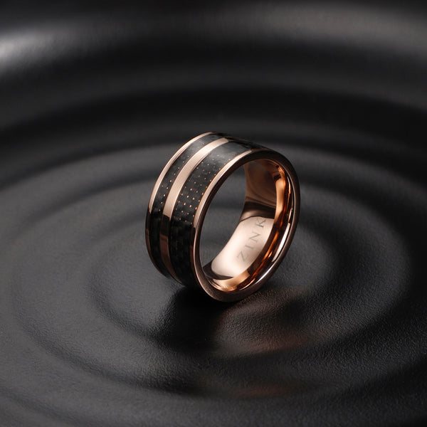 Zink Men's Rose Gold & Black Stainless Steel Ring | Zjrg016sb