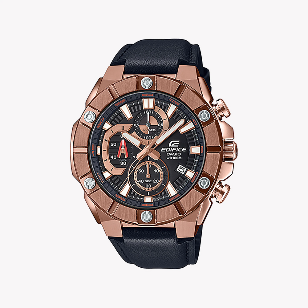Casio Edifice Efr-569bl-1avudf - Rose Gold Style, Black Leather, Men's Watch by i-watch
