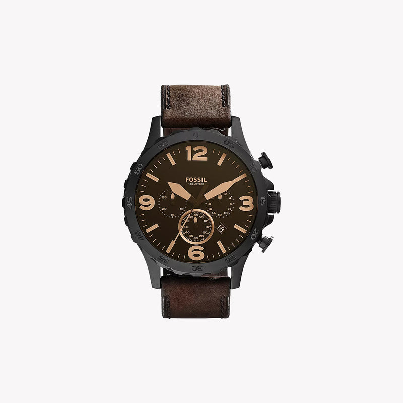 Fossil Men's Stainless Steel Watch, Black Dial, Brown Leather | Jr1487 by i-watch